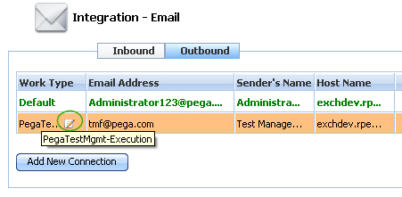 Open PegaTestMgmt-Execution.Notify account from Outbound Email gadget