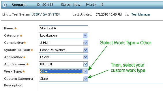 Using a custom work type in a scenario definition