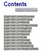 Contents page of Word template file