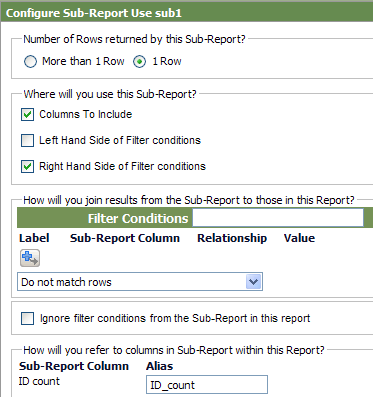 configure sub-report form
