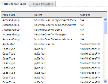 Rules to Generate tab for NewHireCaseFW example