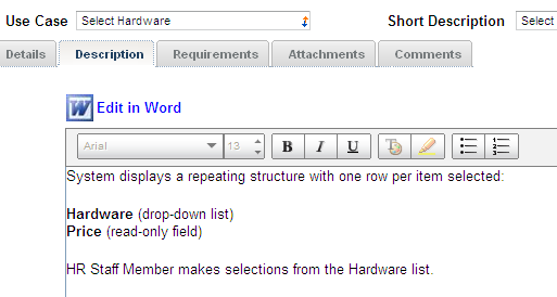 Description tab for Select Hardware use case
