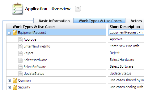 Example of Work Types & Use Cases gadget for Onboarding application