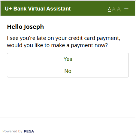 Portal displays proactive reminder about late payment