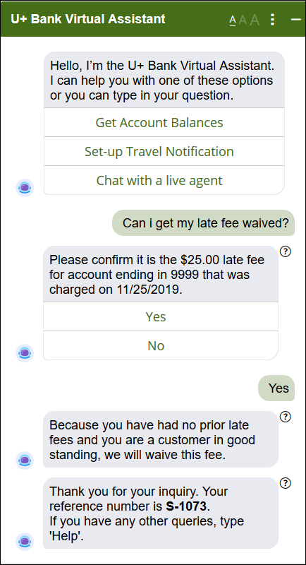 Chatbot conversation leading to unconditional fee waiver