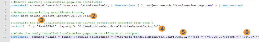 Excerpt from sample batch file script for installing local Robot Runtime certificates