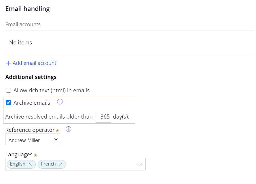 Triage case archiving settings for an email bot
