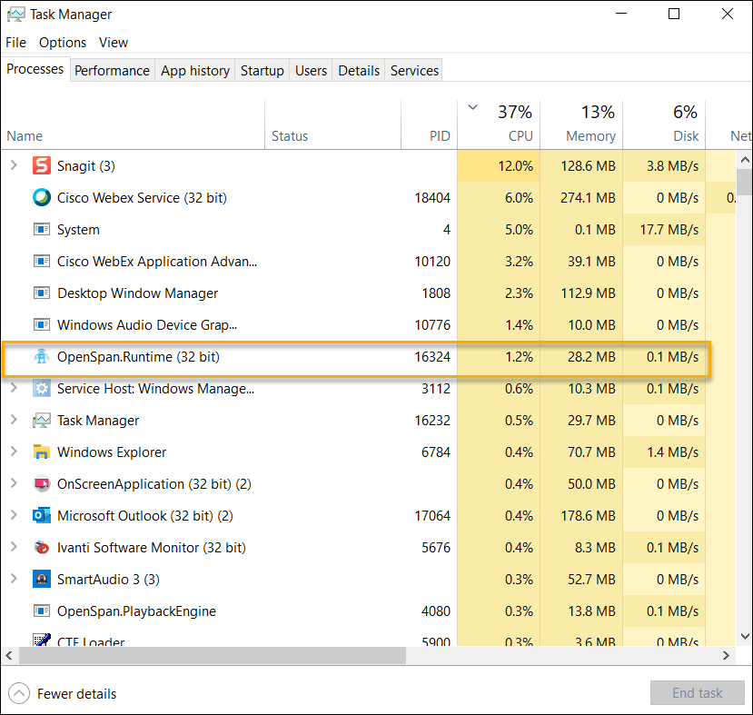 Runtime in Task Manager