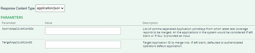 Input fields for source and target application IDs