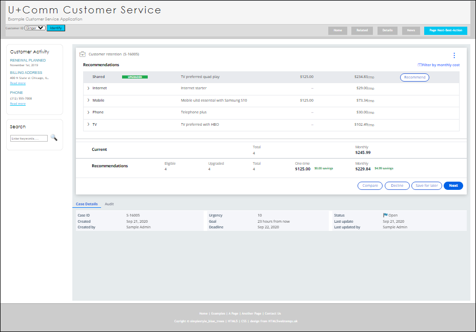 "A screenshot that shows an example of Pega Next-Best-Action Advisor embedded into a customer service portal"
