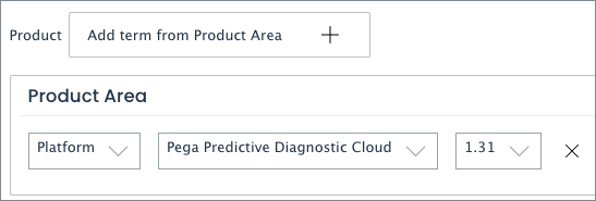 "Select a product area, a product, and a product version"