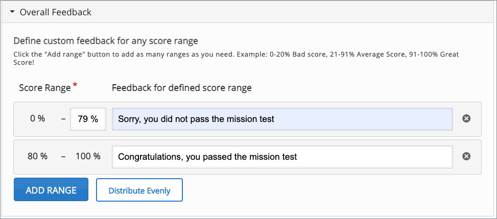 "Mission test overall feedback settings"