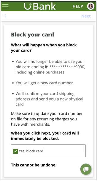customer blocks card