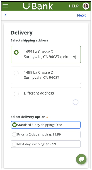 Customer selects the delivery option and address to deliver the new card