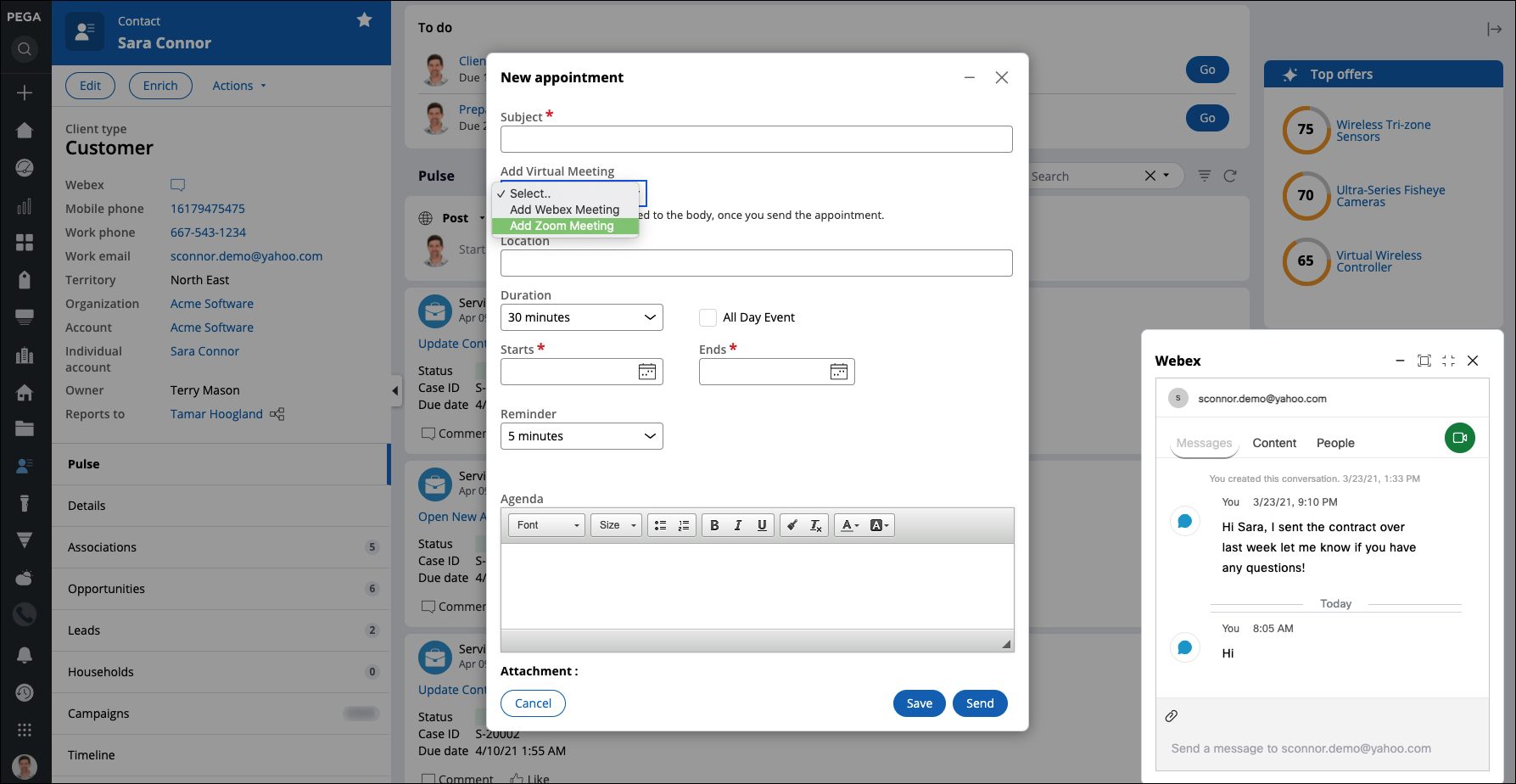 Cisco Webex and Zoom integration in Pega Sales Automation