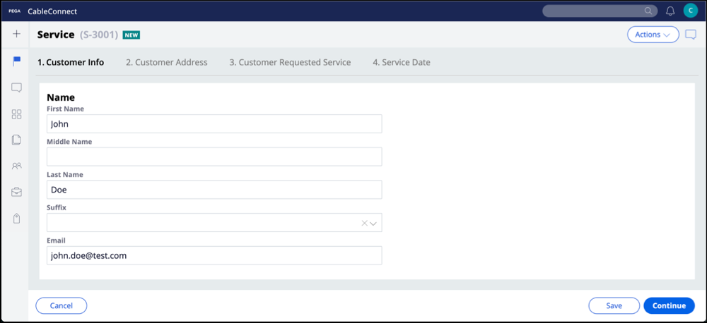 Add details, such as name and address in the Service form