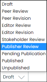 The Save as list with Publisher Review selected as the status.