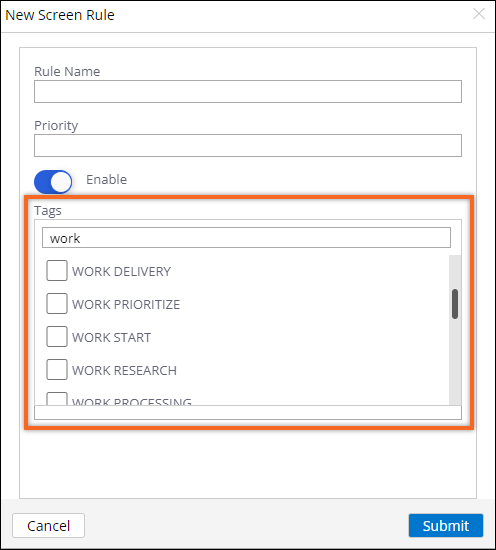 Example of new work tags that administrators can select