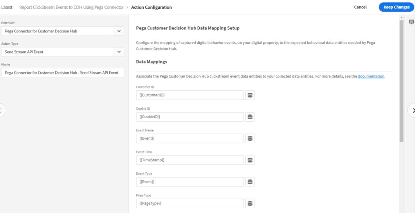 Adobe Experience Platform Tags action configuration