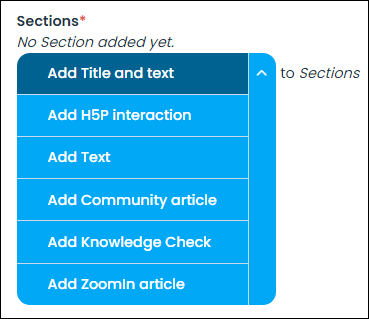 The Sections options.